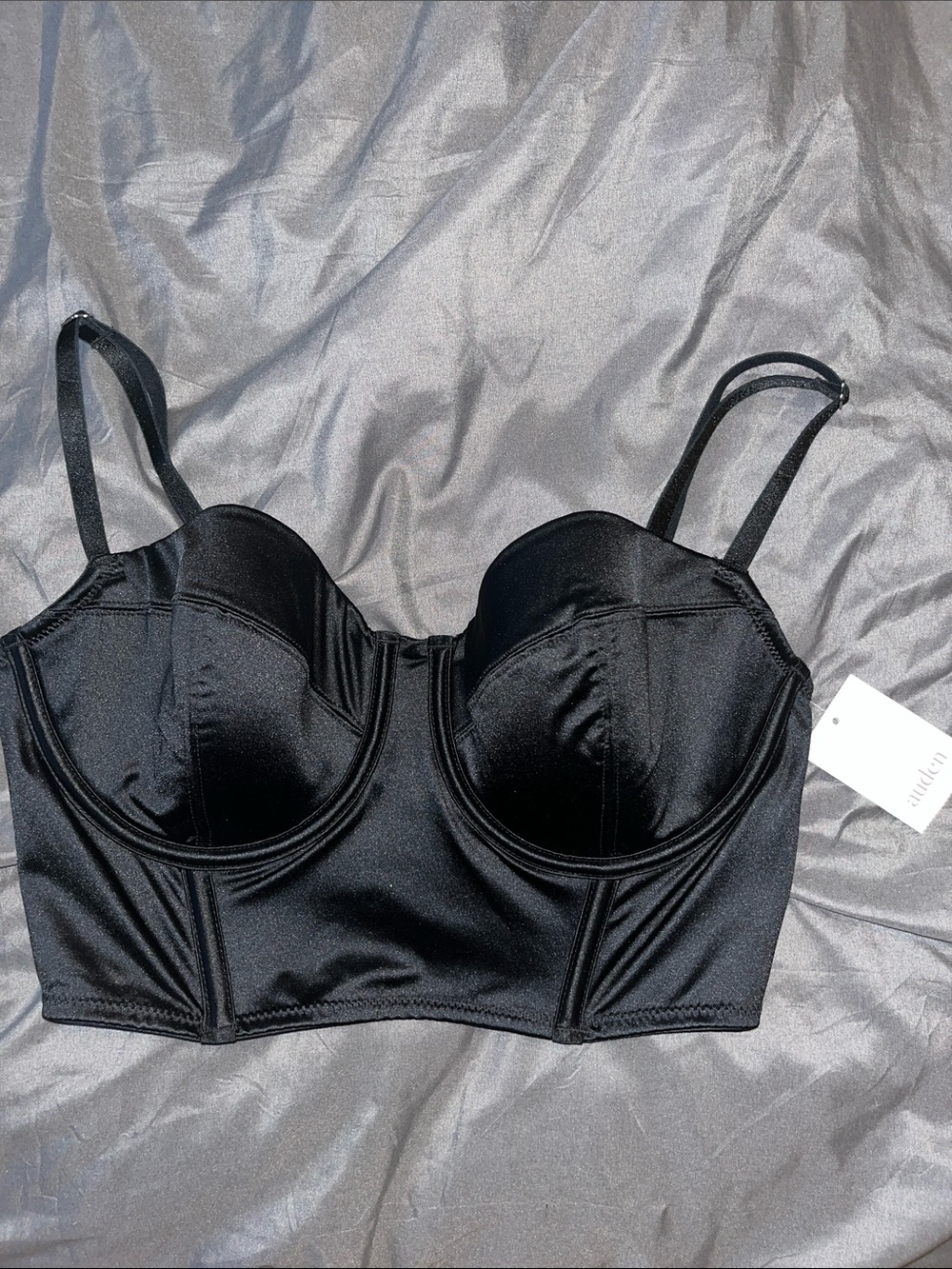 Auden Black Satin Longline Bustier Bra